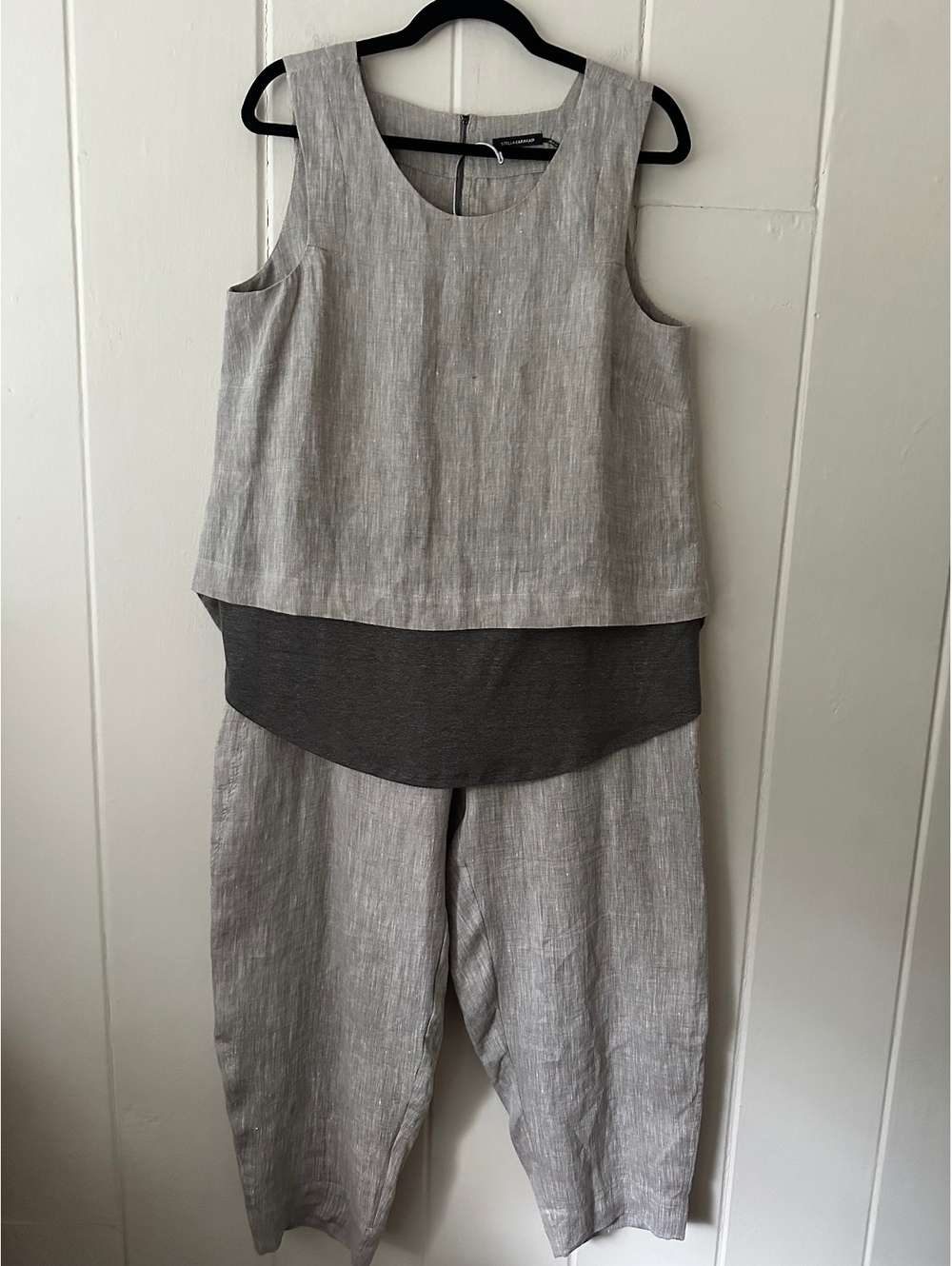 Stella Carakasi Natural Lux 100% Hemp Layered Sleeveless Top Pants Set Size M